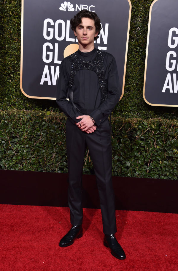 Timothee Chalamet wore a Louis Vuitton harness at Golden Globes 2019